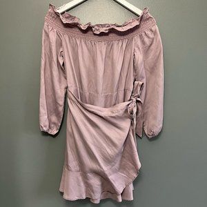 Express Off the Shoulder Wrap Dress, Medium, Lavender